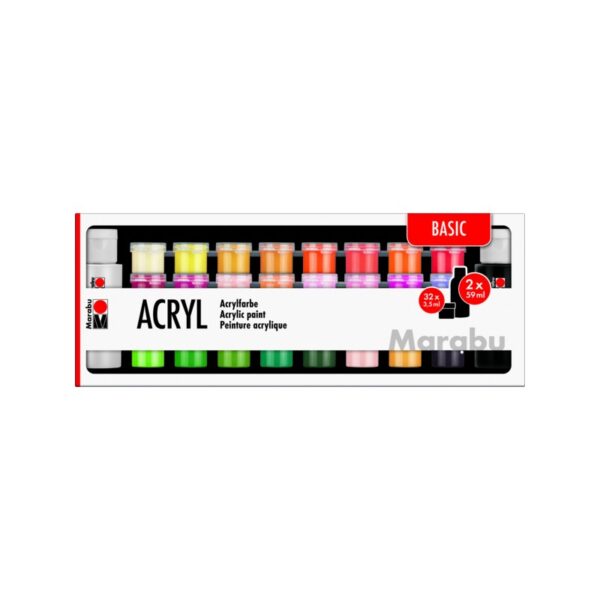 Marabu Acrylic Paints 34pc assortment BASIC