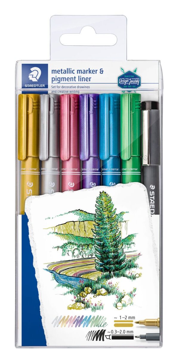 STAEDTLER® 8323 Metallic Marker pen - Set of 6 Colors + 1 Pigment Liner