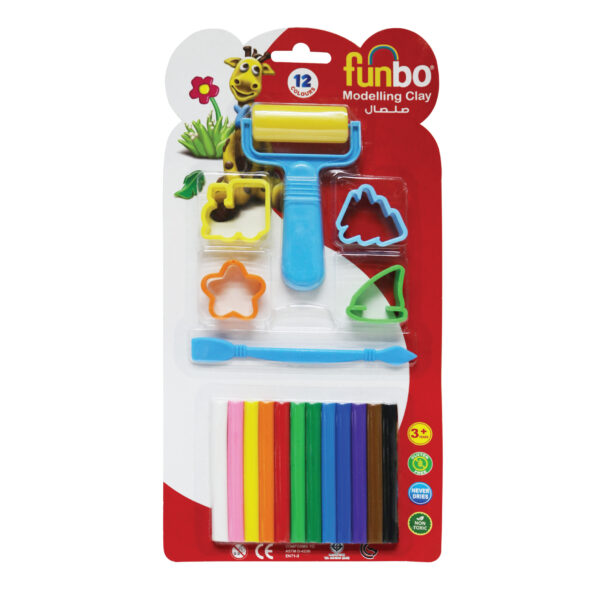 Funbo Modelling Clay 100g 12 Colors + 4 Moulds + 1R + 1T, FO-MC-100-12+4M