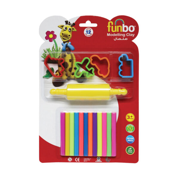 Funbo Modelling Clay 100g 12 Neon Colors + 4 Moulds, + 1R, FO-MC-100N-12+4M