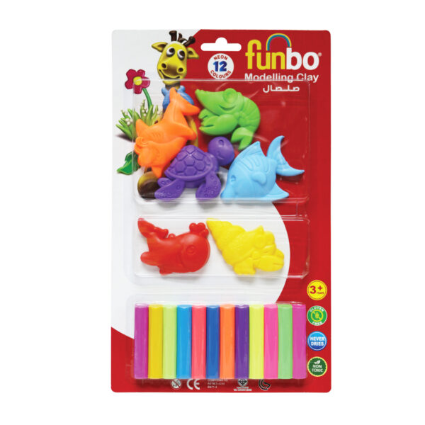 Funbo Modelling Clay 150g 12 Neon Colors + 6 Ocean 3D Moulds, FO-MC-150N-12+6OC