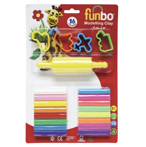 Funbo Modelling Clay 200g 16 Colors + 4 Moulds + 1R, FO-MC-200-16+4M