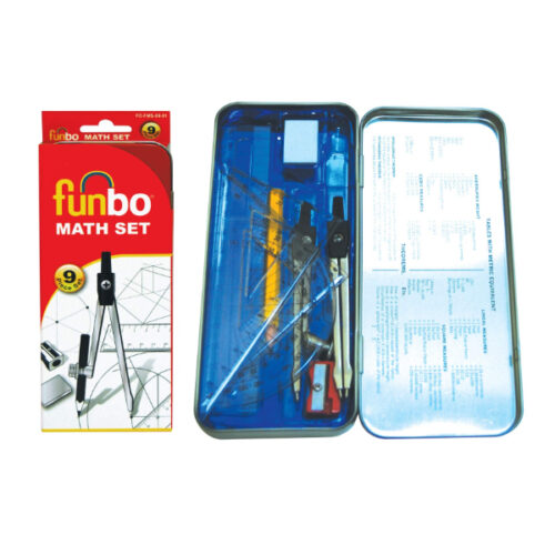 Funbo 9 Pieces Maths Set in a Metal Box + Scissor, FOP-PACK-008