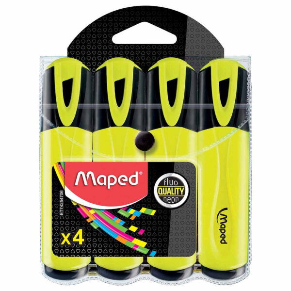 Maped Highlighter Fluopeps Classic Pack x 4 Yellow, MD-742549