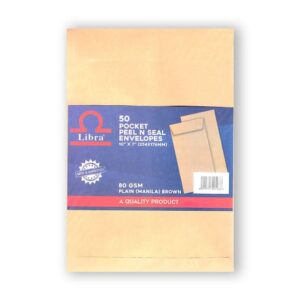 LIBRA Brown Envelope A5 80gsm, Plain 10x7", Peel&Seal