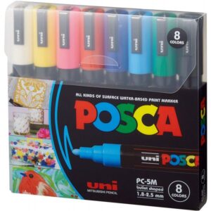 UNI POSCA PC-5M Paint Marker 1.8-2.5mm Soft Colors - Set of 8 Colors